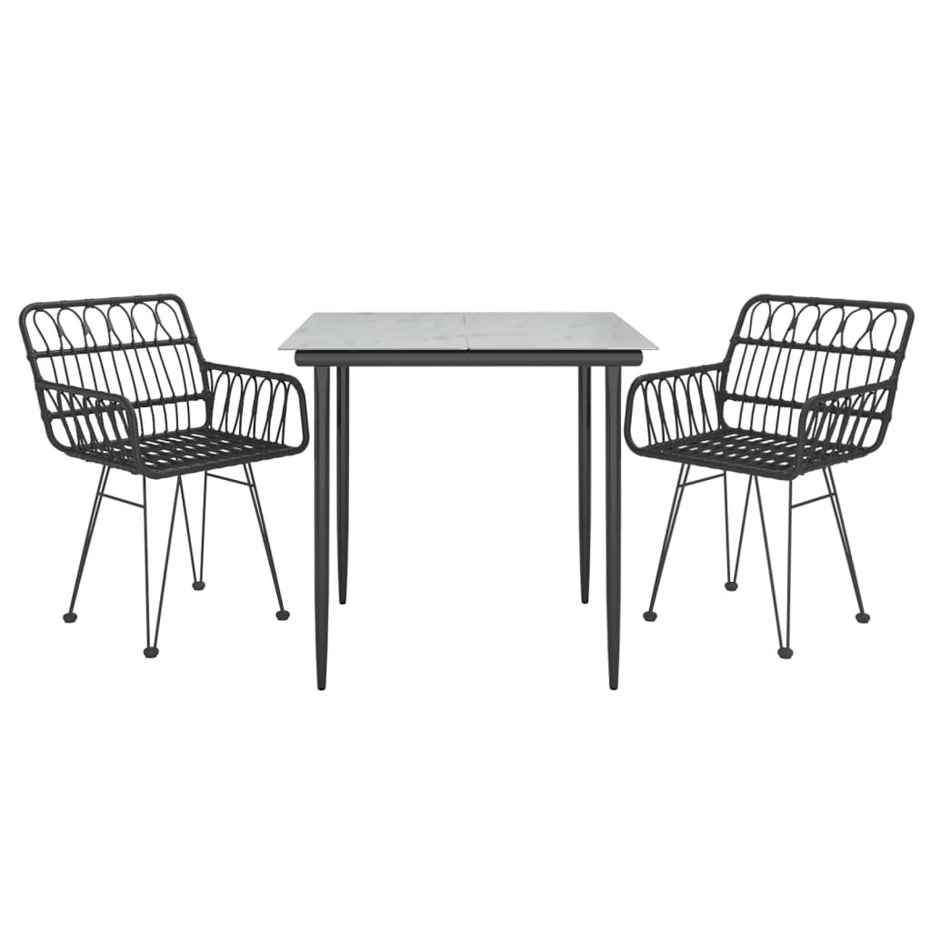 -Delige Tuinset Poly Rattan 3 80 x 80 x 74 cm Zwart