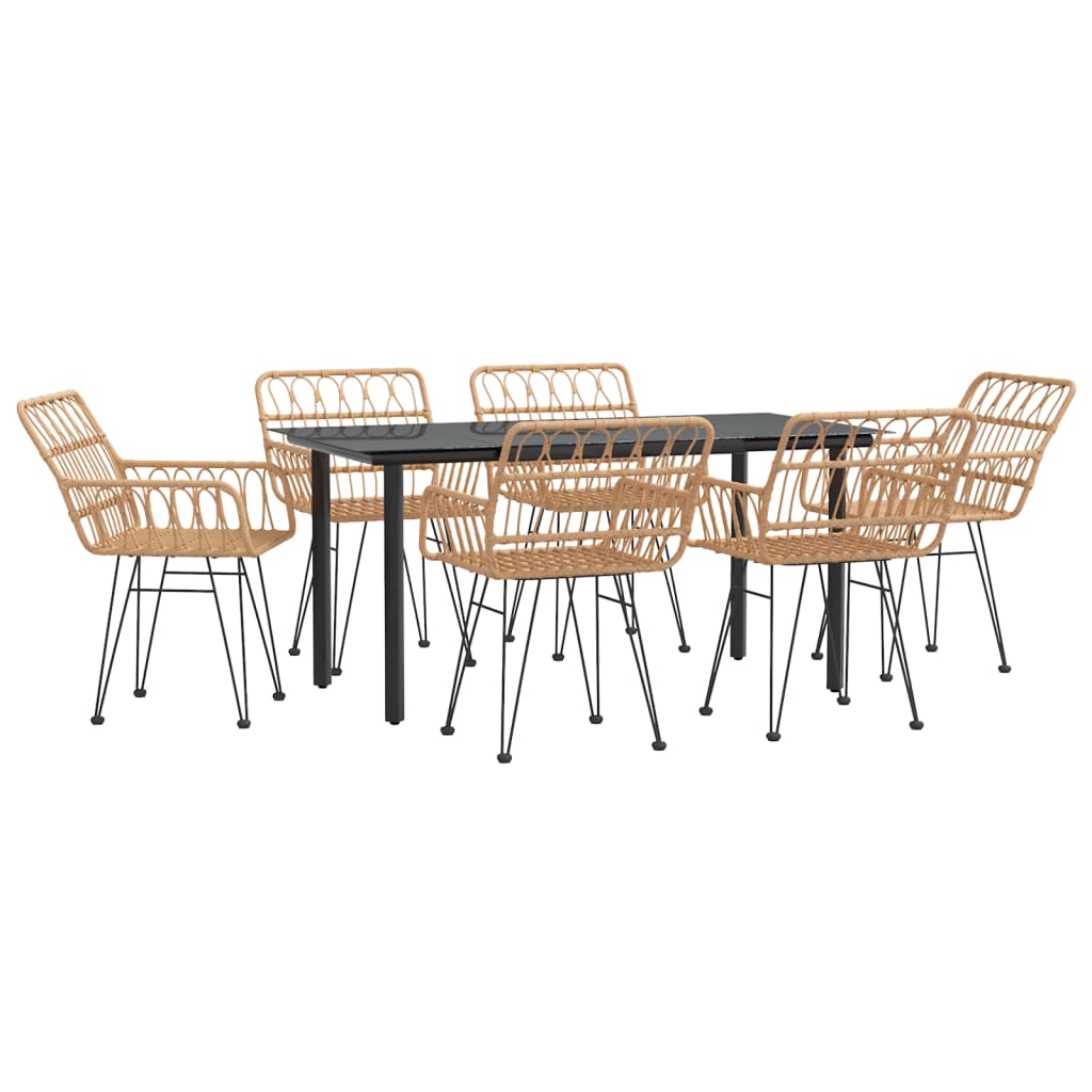 -Delige Tuinset Poly Rattan 7 160 cm tafellengte Bruin