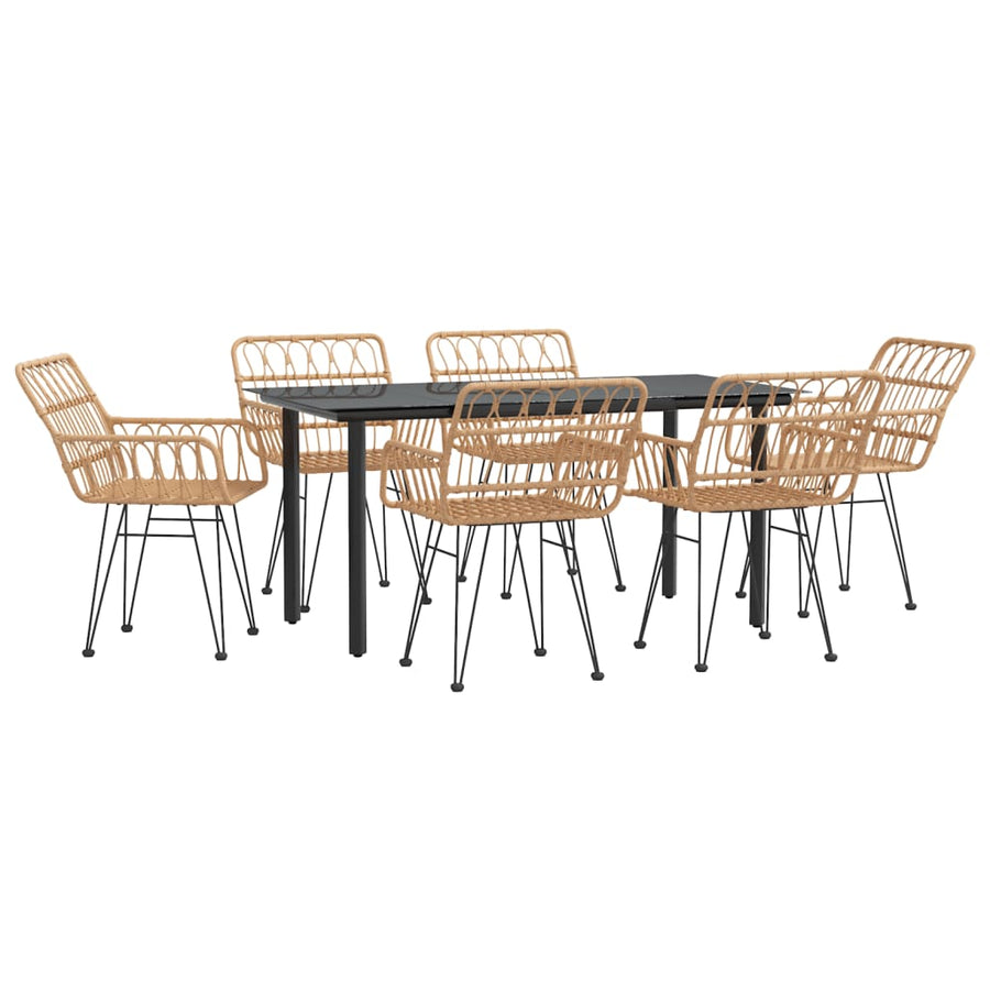 -Delige Tuinset Poly Rattan 7 160 cm tafellengte Bruin