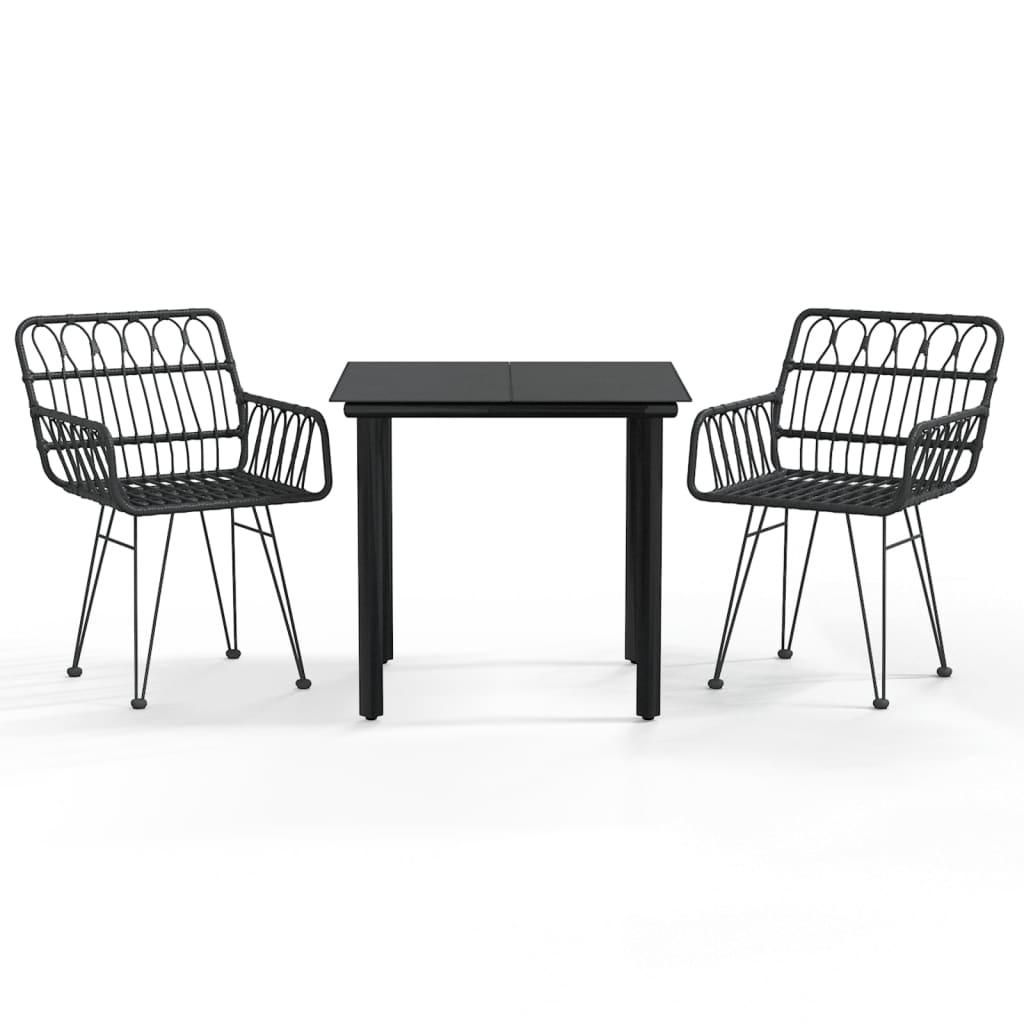 -Delige Tuinset Poly Rattan 3 80 cm tafellengte Zwart