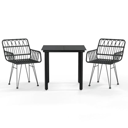 -Delige Tuinset Poly Rattan 3 80 cm tafellengte Zwart
