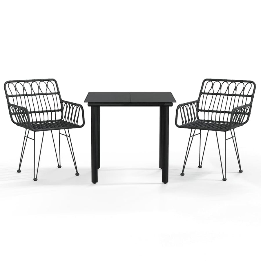 -Delige Tuinset Poly Rattan 3 80 cm tafellengte Zwart