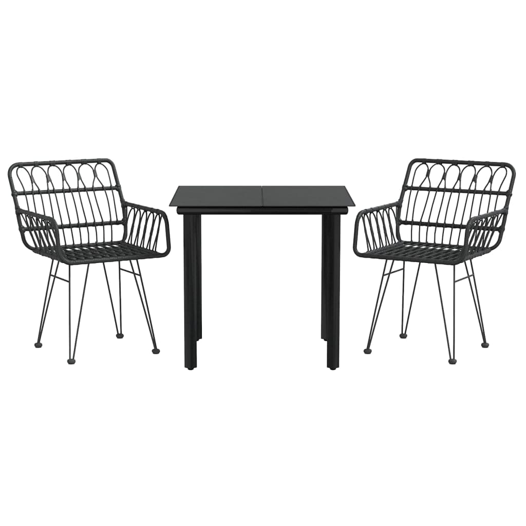 -Delige Tuinset Poly Rattan 3 80 cm tafellengte Zwart