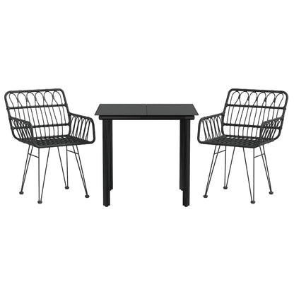 -Delige Tuinset Poly Rattan 3 80 cm tafellengte Zwart