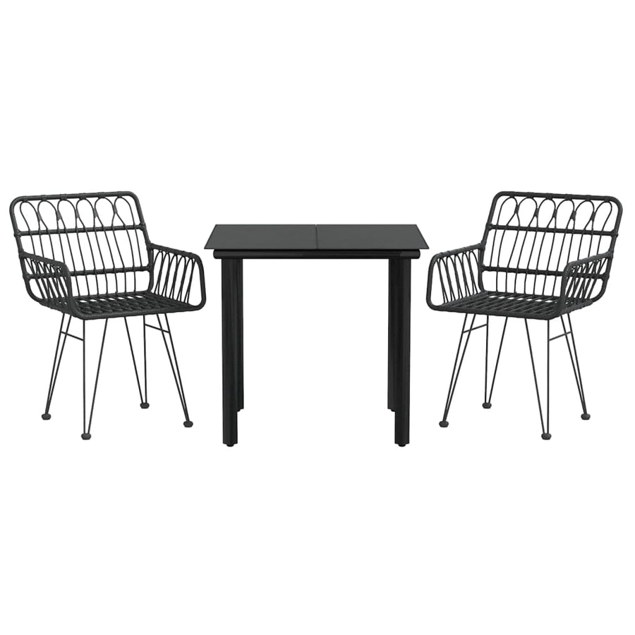 -Delige Tuinset Poly Rattan 3 80 cm tafellengte Zwart