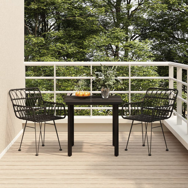 -Delige Tuinset Poly Rattan 3 80 cm tafellengte Zwart