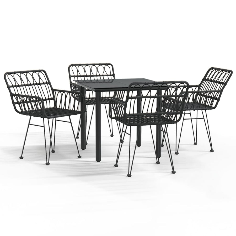 -Delige Tuinset Poly Rattan 5 80 cm tafellengte Zwart