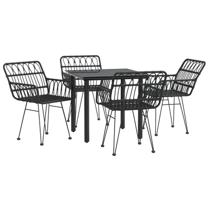 -Delige Tuinset Poly Rattan 5 80 cm tafellengte Zwart