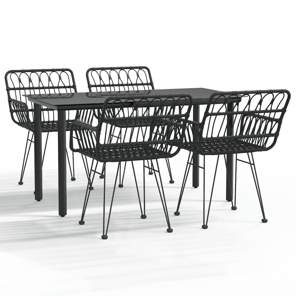 -Delige Tuinset Poly Rattan 5 140 cm tafellengte Zwart
