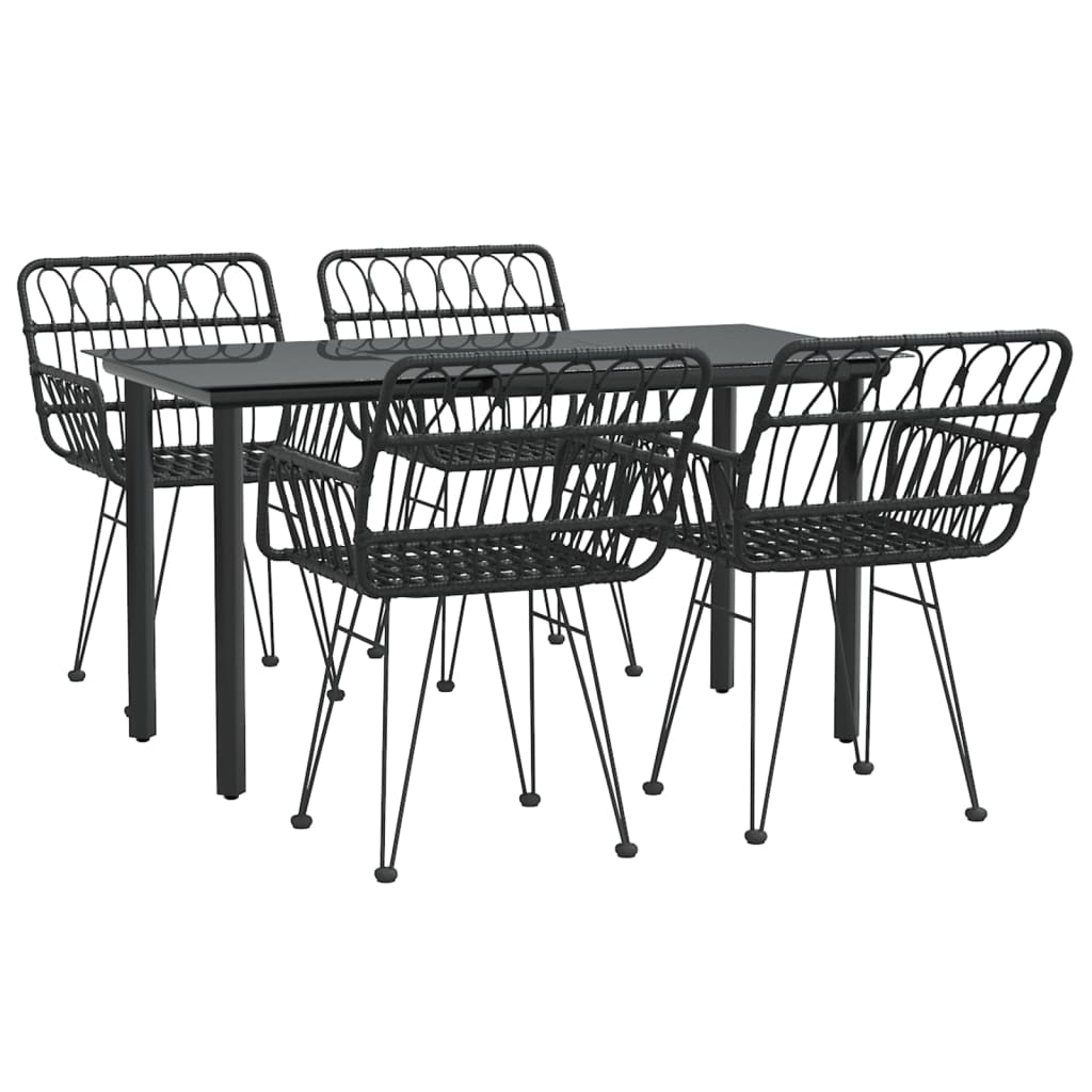 -Delige Tuinset Poly Rattan 5 140 cm tafellengte Zwart