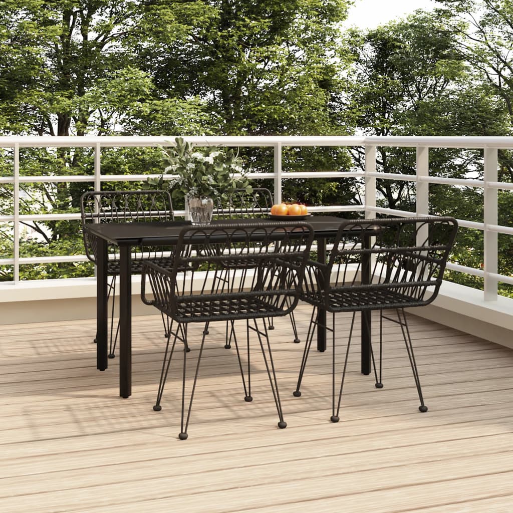 -Delige Tuinset Poly Rattan 5 140 cm tafellengte Zwart