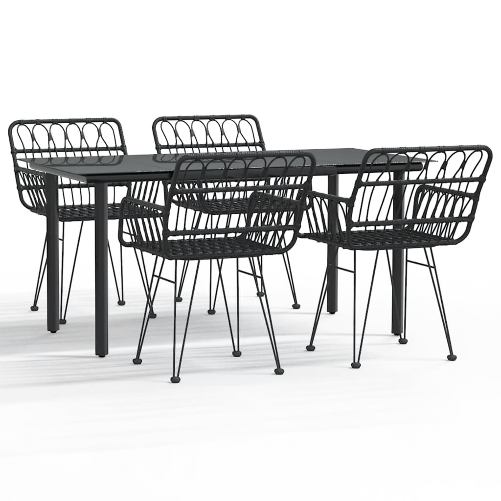 -Delige Tuinset Poly Rattan 5 160 cm tafellengte Zwart