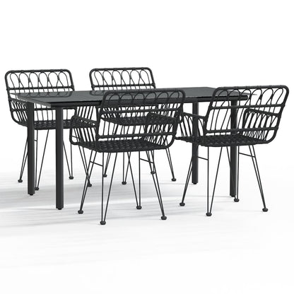 -Delige Tuinset Poly Rattan 5 160 cm tafellengte Zwart