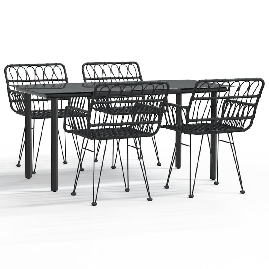 -Delige Tuinset Poly Rattan 5 160 cm tafellengte Zwart