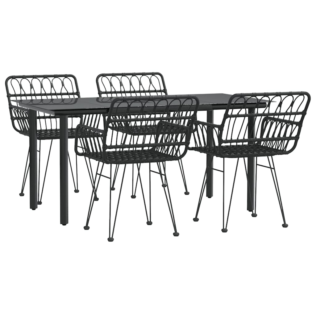 -Delige Tuinset Poly Rattan 5 160 cm tafellengte Zwart