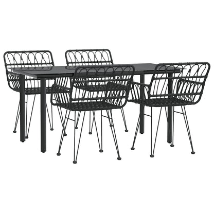 -Delige Tuinset Poly Rattan 5 160 cm tafellengte Zwart