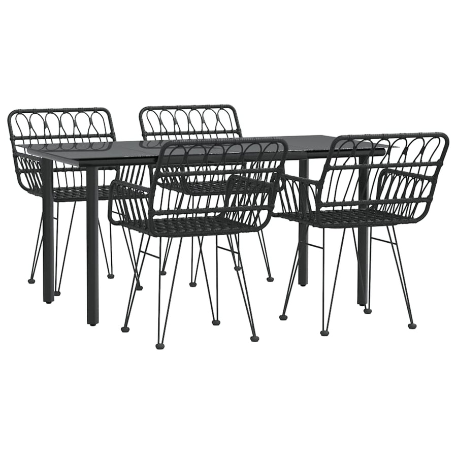 -Delige Tuinset Poly Rattan 5 160 cm tafellengte Zwart