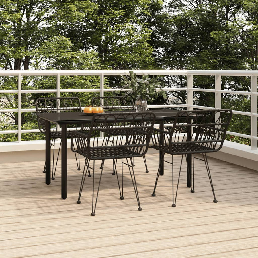 -Delige Tuinset Poly Rattan 5 160 cm tafellengte Zwart