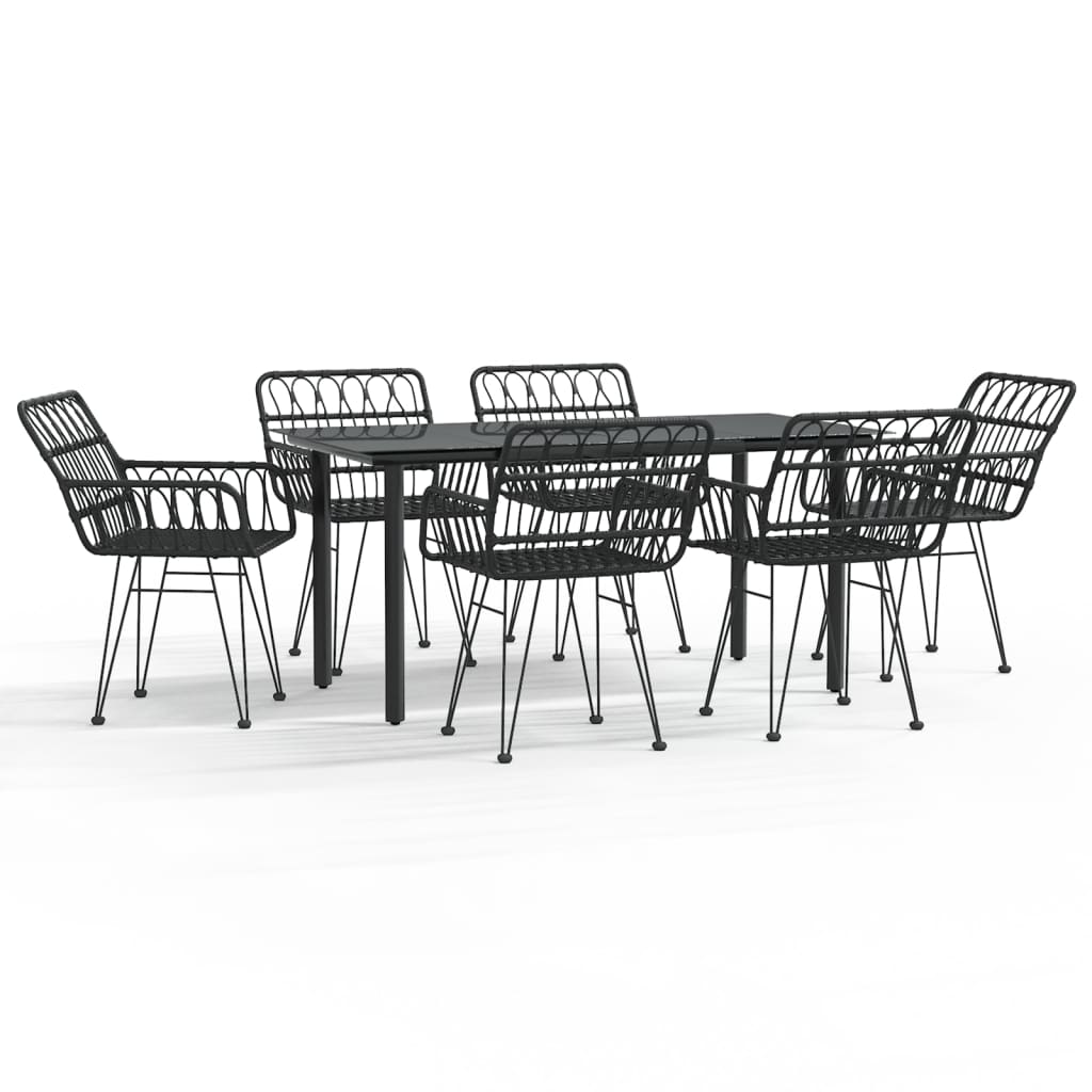 -Delige Tuinset Poly Rattan 7 160 cm tafellengte Zwart