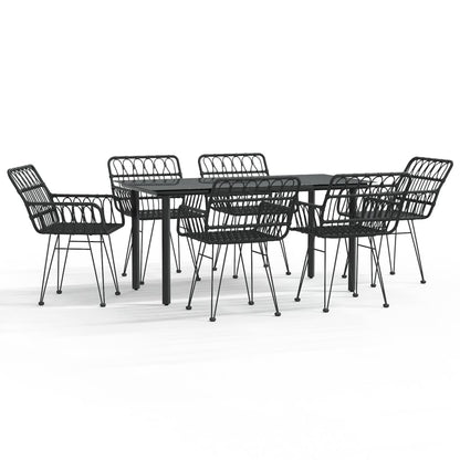 -Delige Tuinset Poly Rattan 7 160 cm tafellengte Zwart