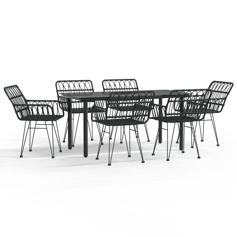 -Delige Tuinset Poly Rattan 7 160 cm tafellengte Zwart