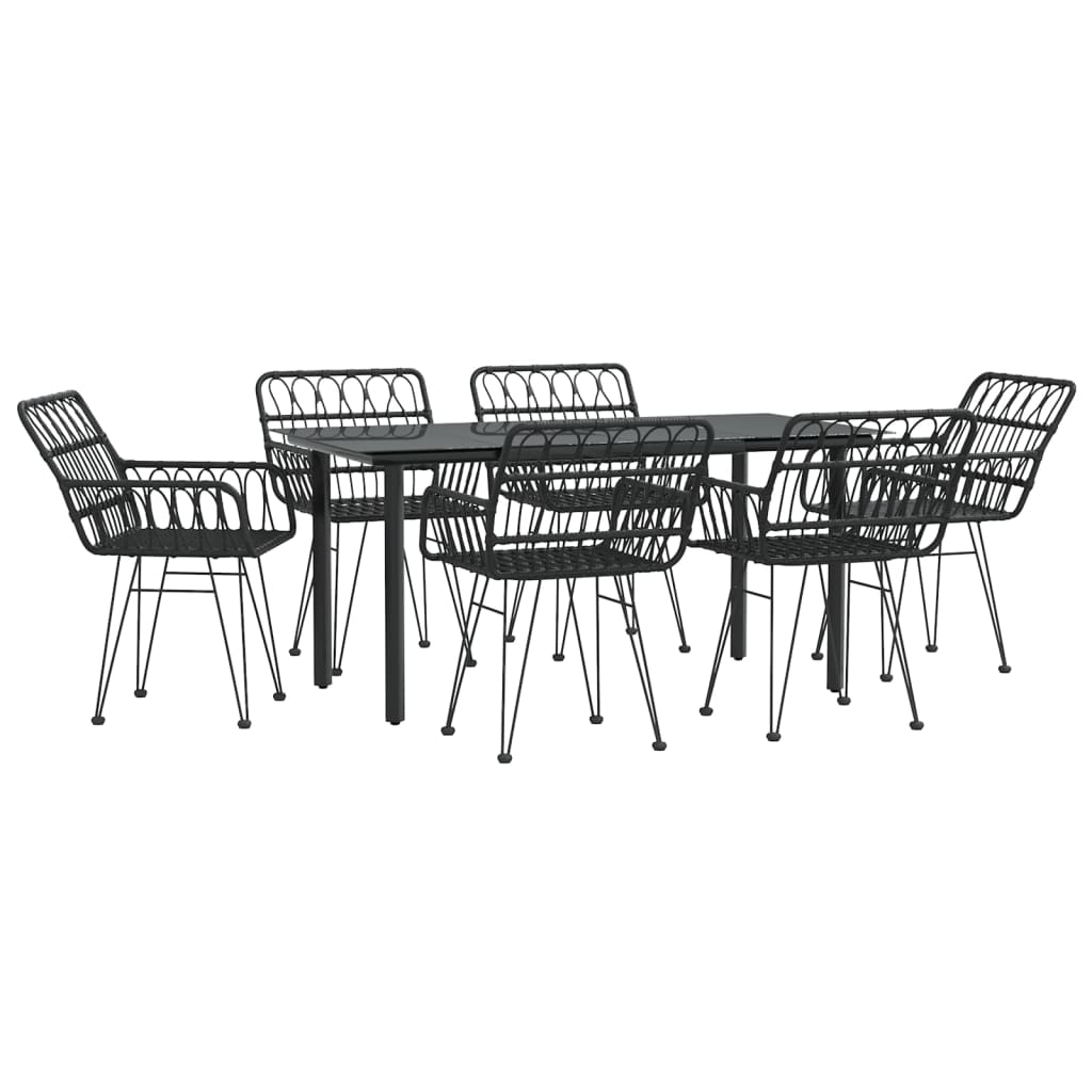 -Delige Tuinset Poly Rattan 7 160 cm tafellengte Zwart