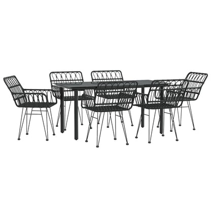 -Delige Tuinset Poly Rattan 7 160 cm tafellengte Zwart