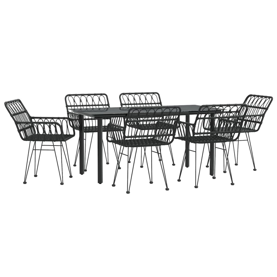 -Delige Tuinset Poly Rattan 7 160 cm tafellengte Zwart