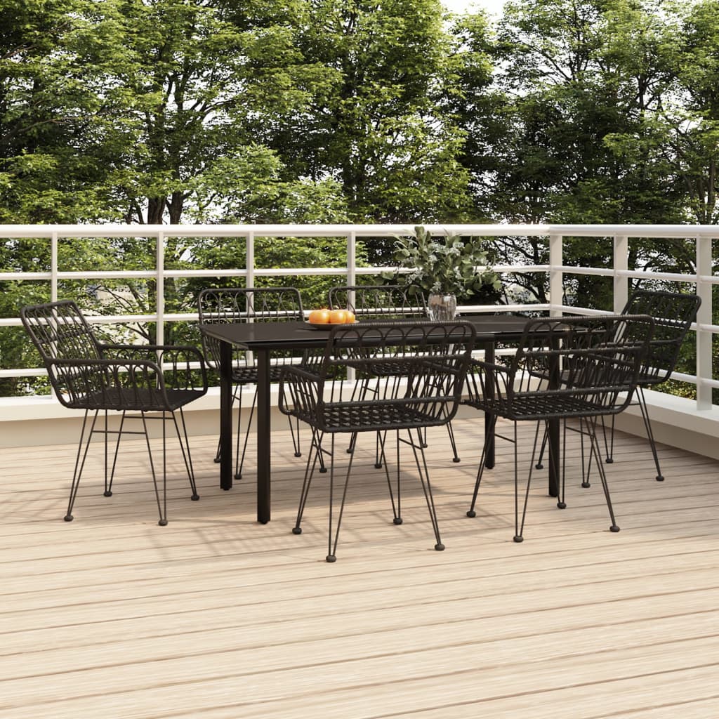 -Delige Tuinset Poly Rattan 7 160 cm tafellengte Zwart