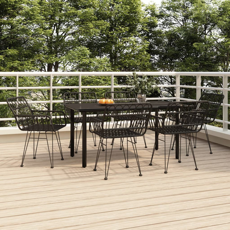 -Delige Tuinset Poly Rattan 7 160 cm tafellengte Zwart