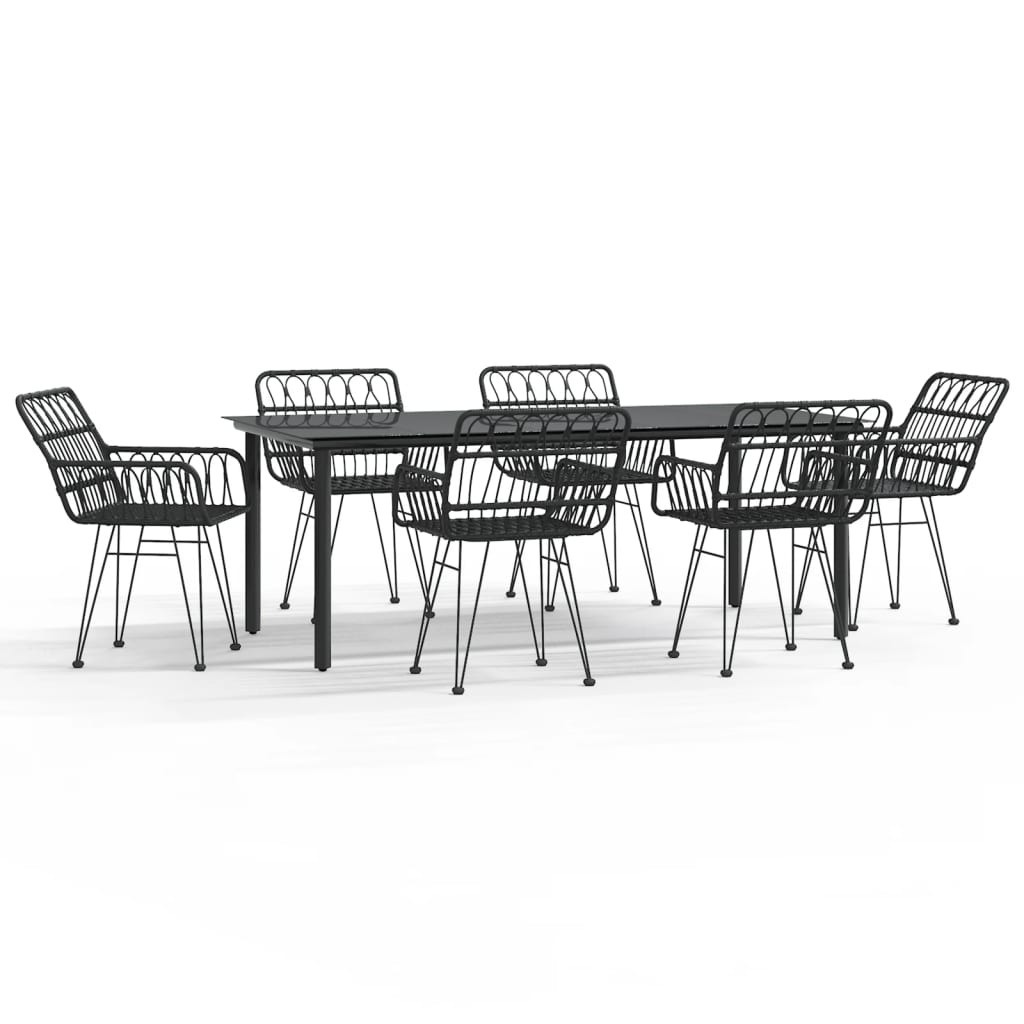 7-Delige Tuinset Poly Rattan 6 200 cm tafellengte Zwart