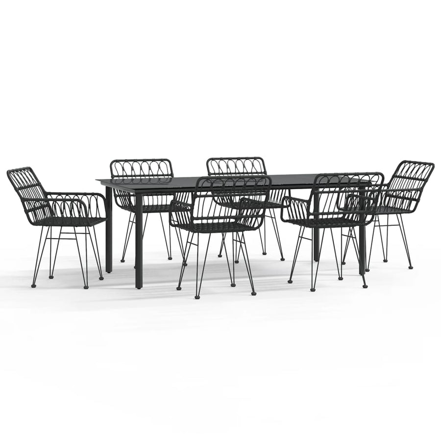 7-Delige Tuinset Poly Rattan 6 200 cm tafellengte Zwart
