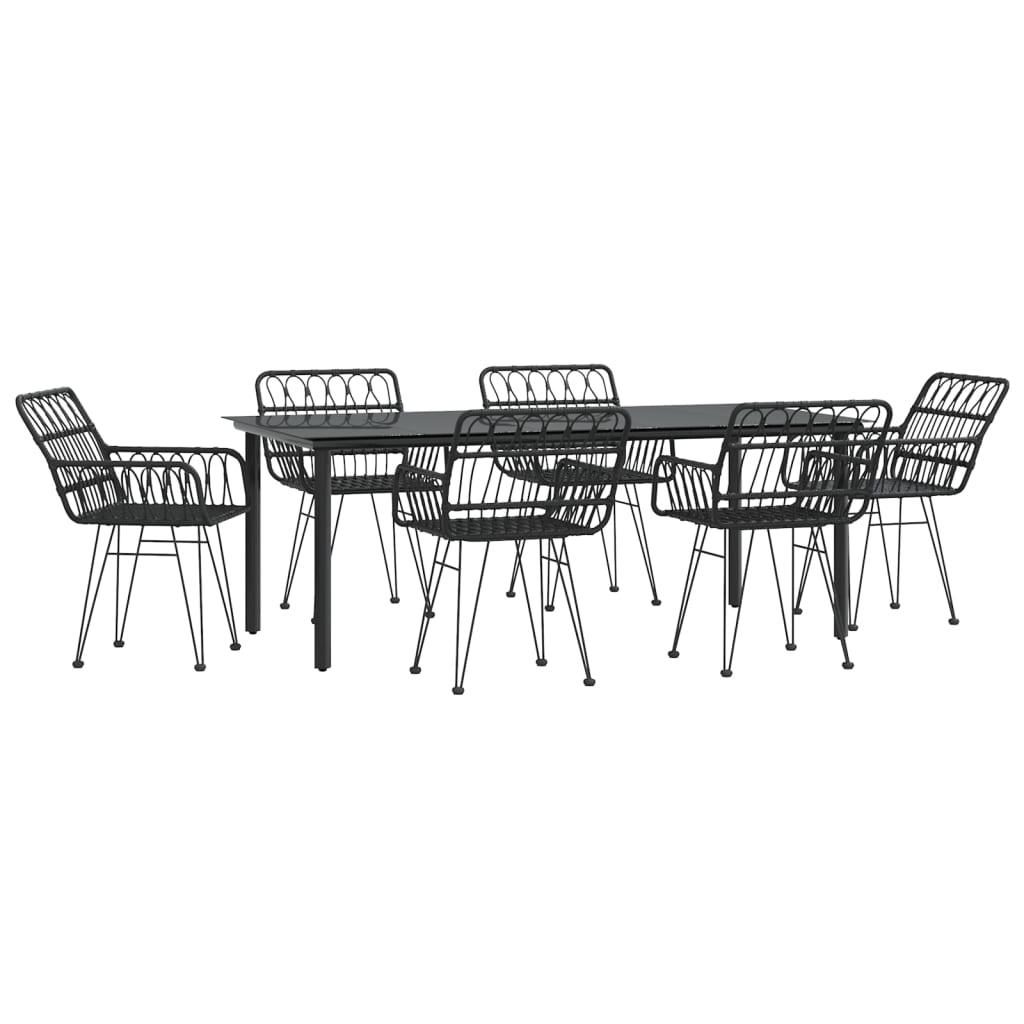 7-Delige Tuinset Poly Rattan 6 200 cm tafellengte Zwart