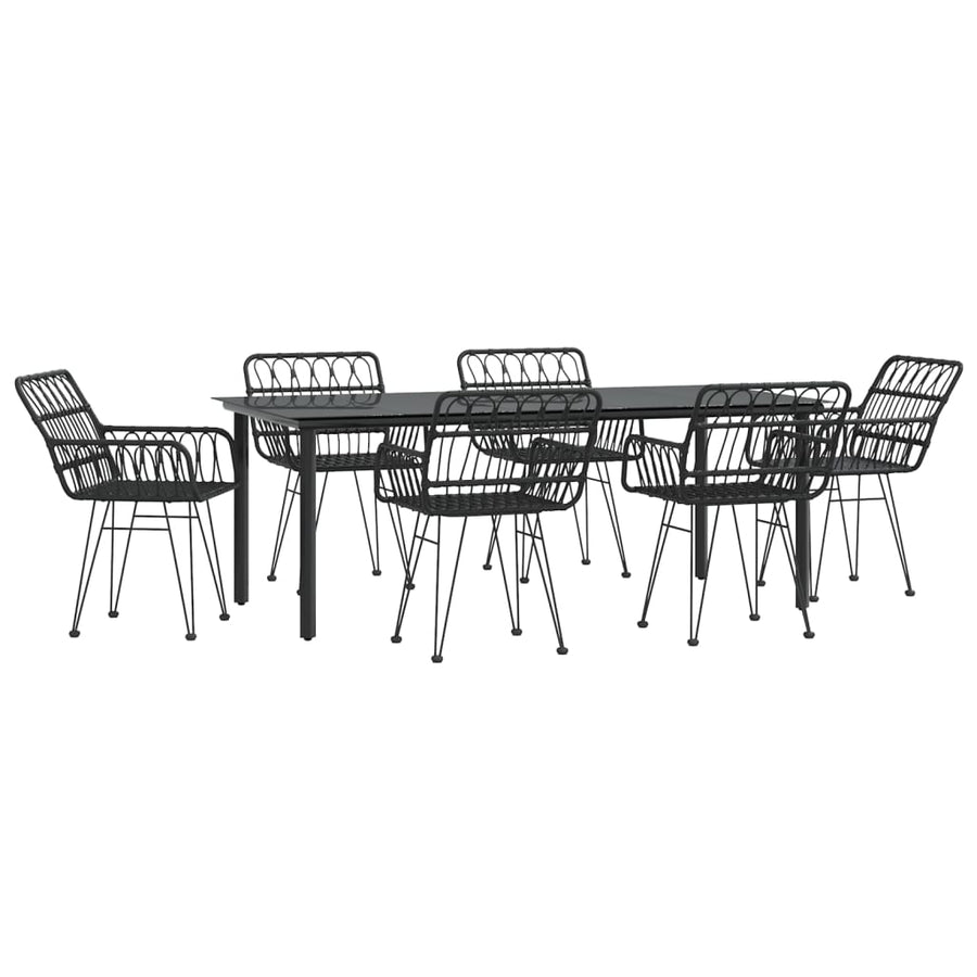7-Delige Tuinset Poly Rattan 6 200 cm tafellengte Zwart