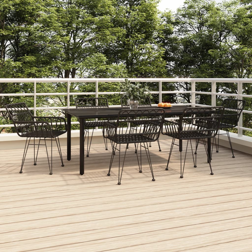 7-Delige Tuinset Poly Rattan 6 200 cm tafellengte Zwart