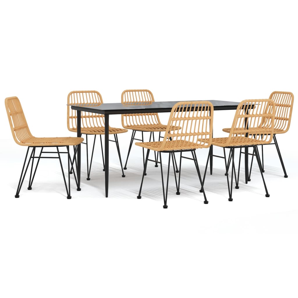 -Delige Tuinset Poly Rattan 7 160 cm tafellengte Bruin