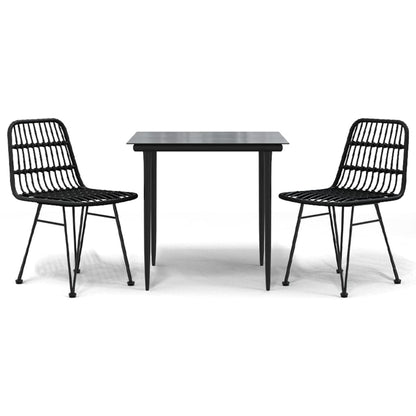 -Delige Tuinset Poly Rattan 3 80 cm tafellengte Zwart