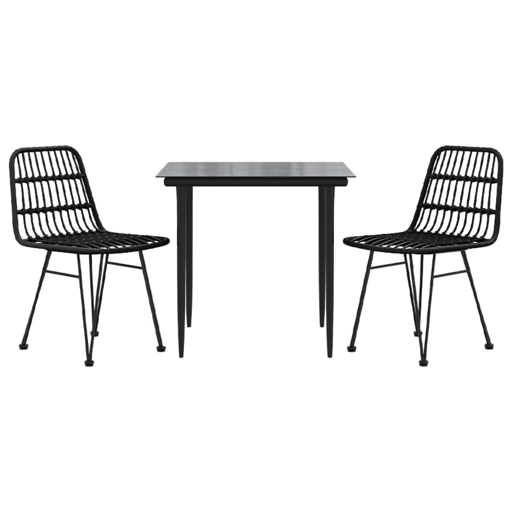 -Delige Tuinset Poly Rattan 3 80 cm tafellengte Zwart
