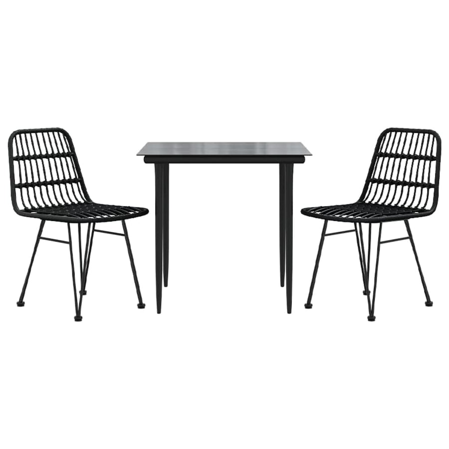 -Delige Tuinset Poly Rattan 3 80 cm tafellengte Zwart