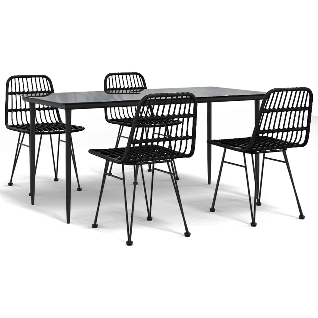 -Delige Tuinset Poly Rattan 5 160 cm tafellengte Zwart