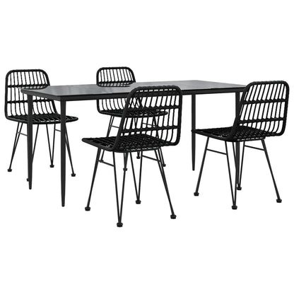 -Delige Tuinset Poly Rattan 5 160 cm tafellengte Zwart