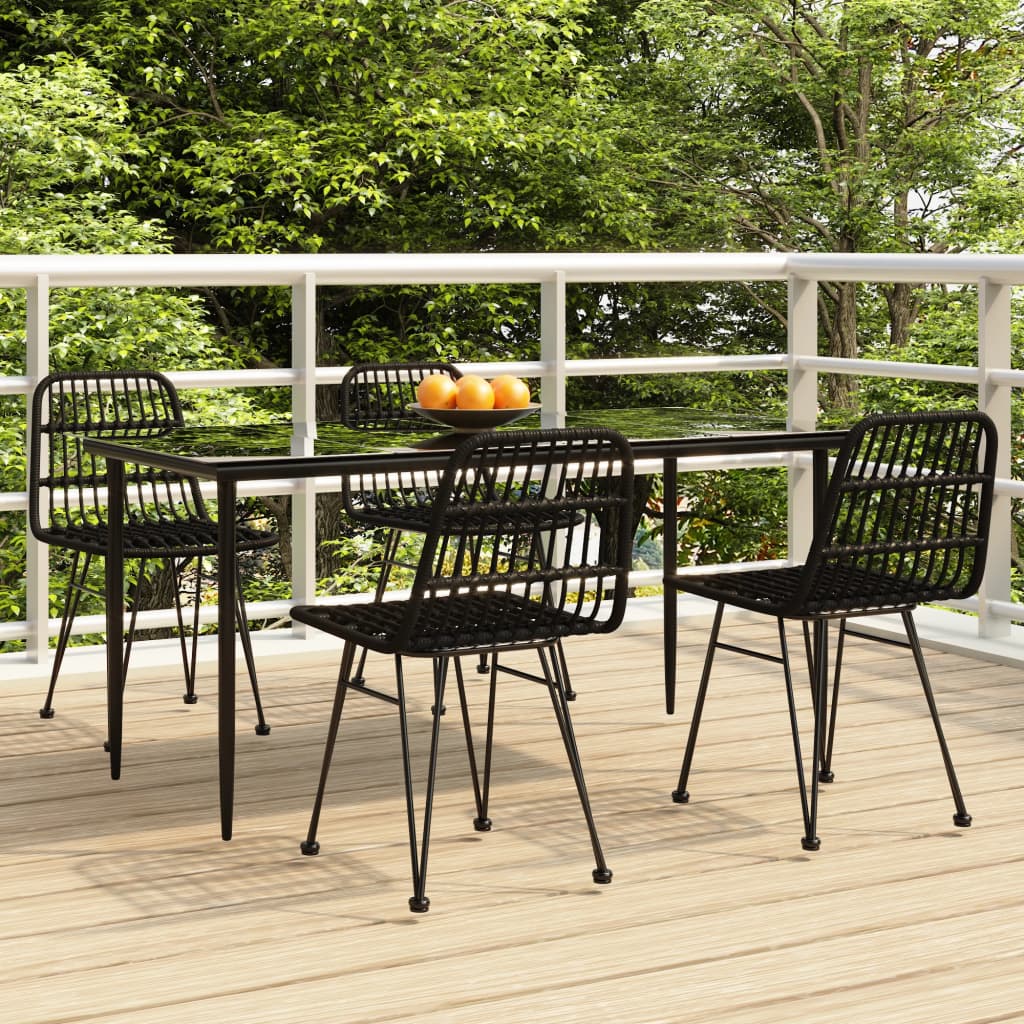 -Delige Tuinset Poly Rattan 5 160 cm tafellengte Zwart