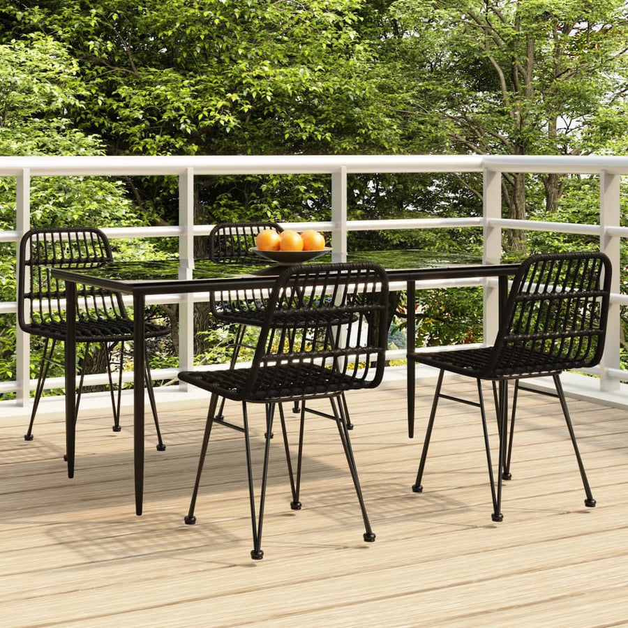 -Delige Tuinset Poly Rattan 5 160 cm tafellengte Zwart