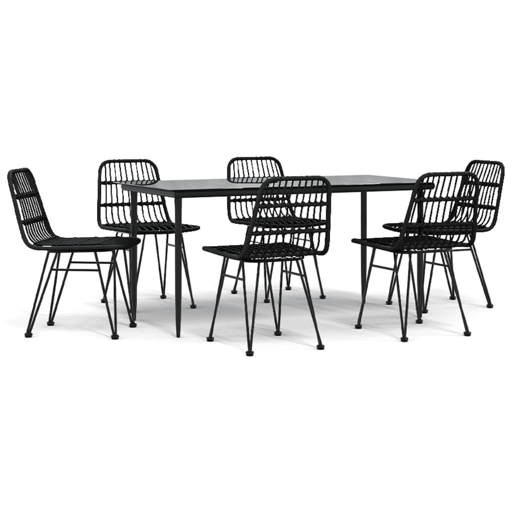 -Delige Tuinset Poly Rattan 7 160 cm tafellengte Zwart