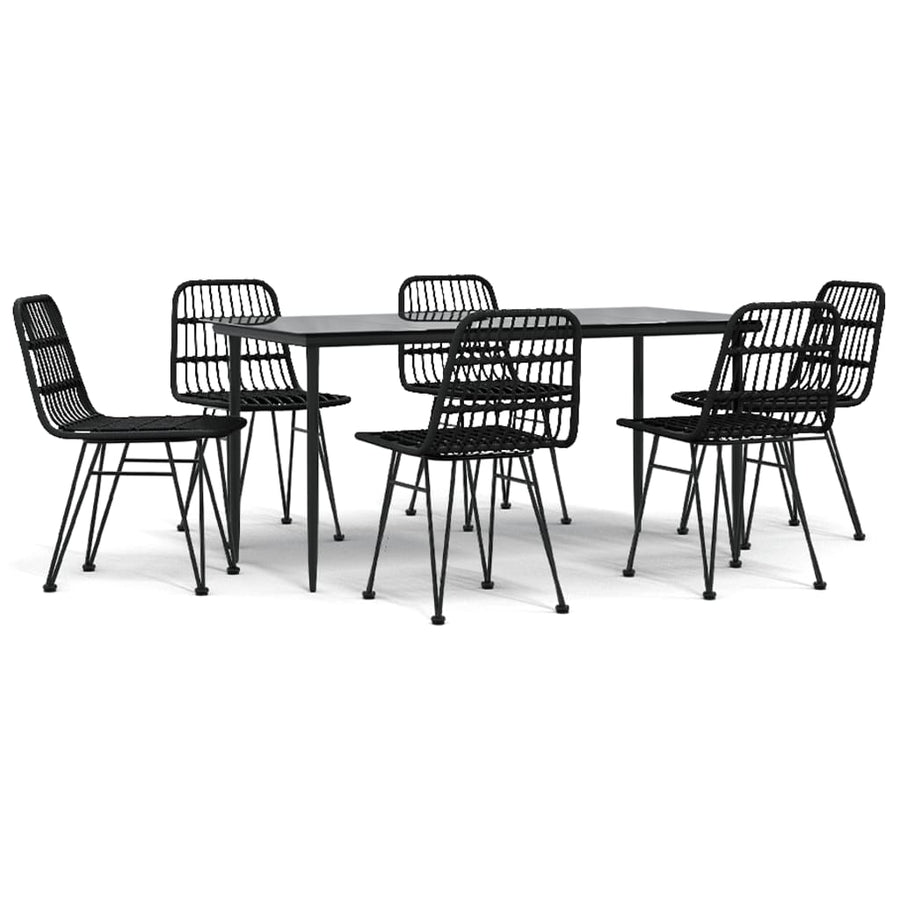 -Delige Tuinset Poly Rattan 7 160 cm tafellengte Zwart