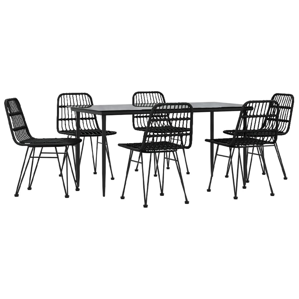 -Delige Tuinset Poly Rattan 7 160 cm tafellengte Zwart