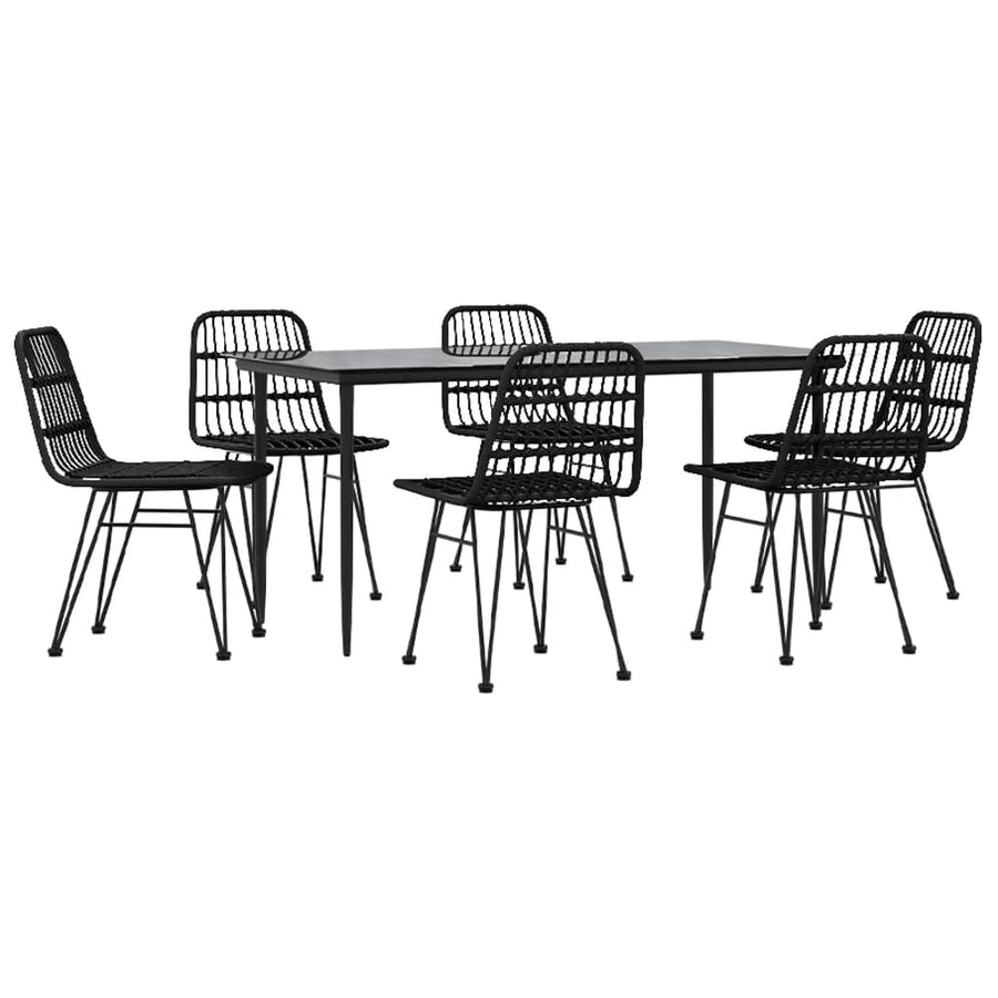 -Delige Tuinset Poly Rattan 7 160 cm tafellengte Zwart