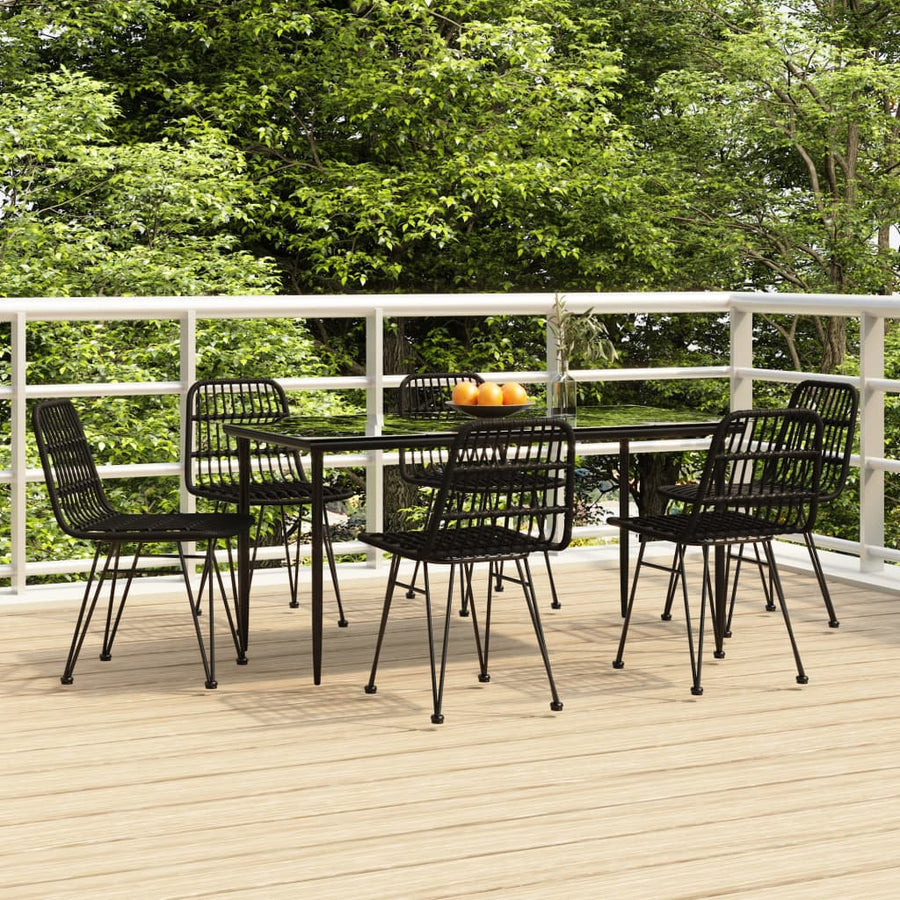 -Delige Tuinset Poly Rattan 7 160 cm tafellengte Zwart