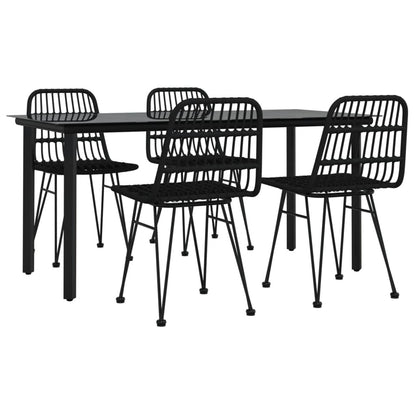 -Delige Tuinset Poly Rattan 5 160 cm tafellengte Zwart