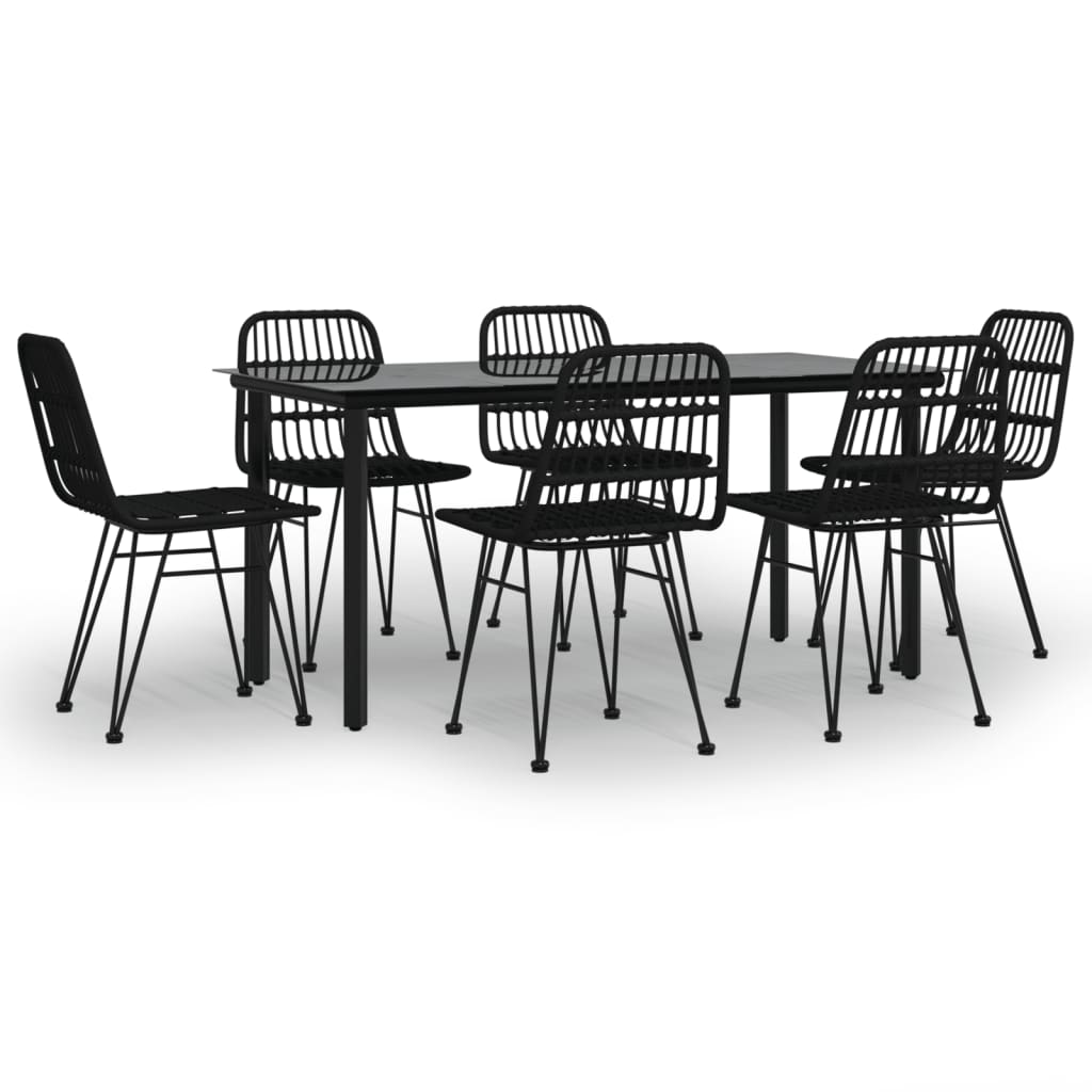 -Delige Tuinset Poly Rattan 7 160 cm tafellengte Zwart